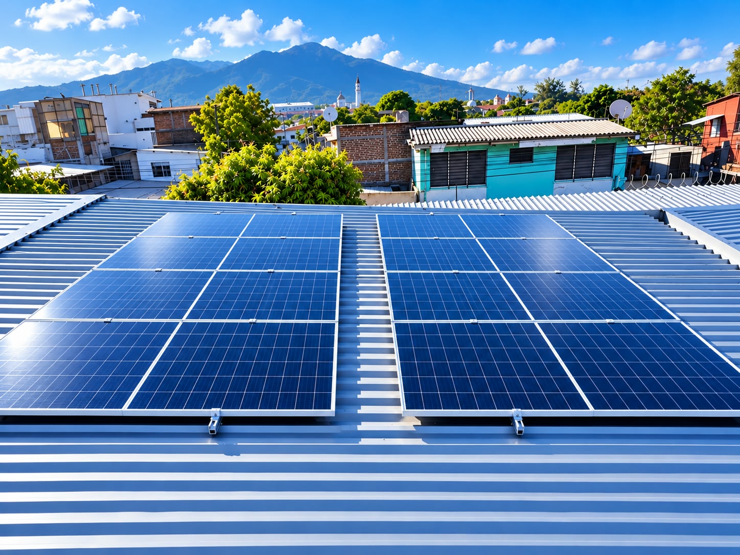 Paneles solares instalados en el techo del Aserradero La Ceiba de Oro